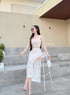 Two Piece Lace Padded Cropped Top With Slit Skirt